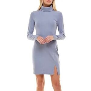Socialite Dress Ribbed Long Sleeve Turtleneck Minidress Denim Purple NWT Small